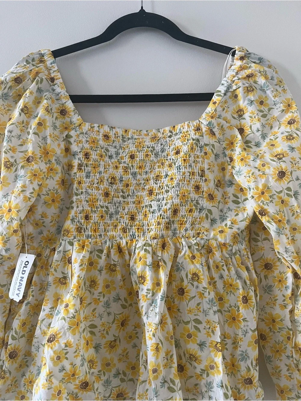 NWT Old Navy Yellow Floral Puff Sleeve Top Small Cottagecore Romantic Prairie